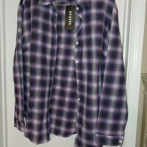 Guanyy Women Long Sleeve Shirt Purple & Black Plaid Size Medium